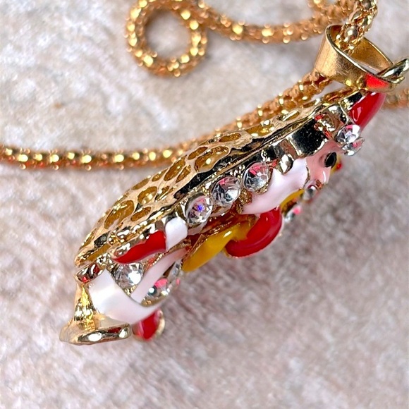 Betsey Johnson Crystal Santa Claus Christmas Gold Tone Long Chain Necklace - Picture 10 of 11